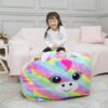 Basumee Unicorn Stuffed Animal Storage Bean Bag Chair Cover 61x61cm Large Super Soft Warm Fleece Unicorn Beanbag Cover