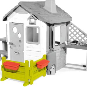 Smoby 810904 Gartenzaun für Neo Jura Lodge mit Blumenkästen Children's Playhouse Accessory-Free Standing in the Garden-Green, Red