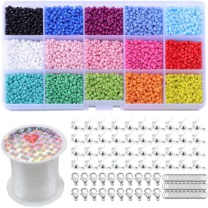 7500 Pcs Glass Seed Beads 3mm Multicolor Assortment Small Pony Beads with Lobster Clasps, Open Jump Rings, Beading Cord and Organizer Box for Kid Adults DIY Bracelets Necklaces Key Chains Jewelry