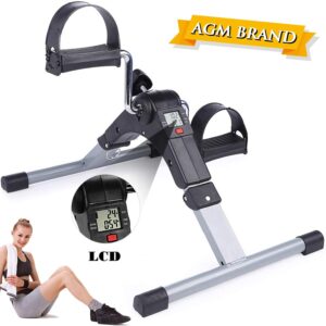 AGM Mini Exerciser Bike, Arm Leg Pedal Exerciser Fitness Cycling with LCD Monitor and Adjustable Resistance Home Fitness Resistance Cycle Training Workout (Foldable Pedal Exerciser)