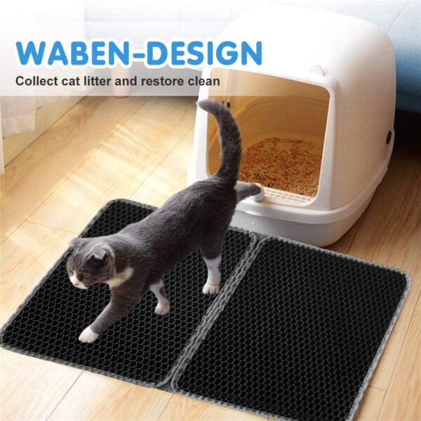 Cat Litter Mat, Foldable Large Cat Litter Tray Trapper Mat with Waterproof EVA Double Layer, Washable Non-Slip Pet Litter Catcher Clean Pad Cat Litter Trapping Mats Accessories Grey (15" x 24")