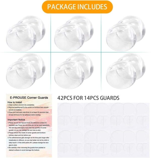 Corner Protectors for Kids (12pcs-Large), E-PROUSE Clear Table Furniture Corner Protectors Guards for Baby Child with 42pcs Advanced Custom Made Adhesive Tape