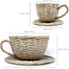 Set of 2 Willow Teacup Planters | Cup and Saucer Plant Pots | Basket Weave Watertight Flower Containers | Perfect Gift | M&W