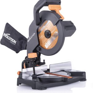 Evolution Power Tools R210CMS Compound Mitre Saw With Multi-Material Cutting, 45° Bevel, 45° Mitre, 1200W, (230 V)