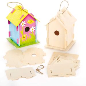 Baker Ross Wooden Birdhouse Kits (Pack Of 2) For Kids To Make & Decorate