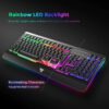 Gaming Keyboard UK, VicTsing Ultra-Slim All-Metal Frame USB Wired Keyboard with Comfortable Wrist Rest, Rainbow LED, 12 Multimedia Shortcut Keys, 19-Key Anti-Ghosting Easy Connect to Laptop, PC etc.