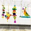 ESRISE 8 Pcs Bird Parrot Toys, Hanging Bell Pet Bird Cage Hammock Swing Toy Wooden Perch Mirror Chewing Toy for Small Parrots, Conures, Love Birds, Small Parakeets Cockatiels, Macaws (Muliti-A)