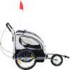 HOMCOM 2 in 1 Collapsible 2-Seater Kids Jogger Stroller and Bike Trailer with Pivot Wheel Suitable for 18 Month +(Black and White)
