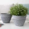 La Jolíe Muse Flower Pot Large Garden Planters 19CM Pack 2 Outdoor Indoor, Outdoor Planters with Drain Hole (Marble) Grey