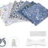 JOYXEON 7PCS Cotton Fabric Patchwork, 50cm x 40cm (19.7" x 15.7") Fat Quarters Fabric Bundles with Floral Pattern, 100% Cotton Material + Nose Bridges Strip + Elastic Band for DIY Sewing Crafts Kit