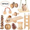 Hamster Chew Toys, Gerbil Rat Guinea Pig Chinchilla Chew Toys Accessories, Natural Wooden Dumbbells Exercise Bell Roller Teeth Care Molar Toy for Rabbits Bird Bunny