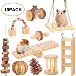 Hamster Chew Toys, Gerbil Rat Guinea Pig Chinchilla Chew Toys Accessories, Natural Wooden Dumbbells Exercise Bell Roller Teeth Care Molar Toy for Rabbits Bird Bunny