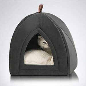 Bedsure Pet Tent Cave Bed for Cats/Small Dogs - 38x38x38cm 2-In-1 Cat Tent/Cat Bed House with Removable Washable Cushion Pillow - Microfiber Indoor Outdoor Pet Beds, Dark Grey