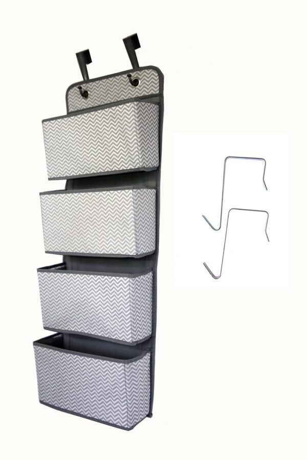 Hanging Closet Organizer, 4-Pockets Wall Mount/Over Door Storage for Toys, Purses, Keys, Sunglasses - Great Home Choose Grey