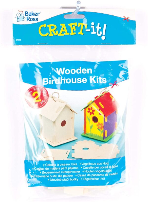 Baker Ross Wooden Birdhouse Kits (Pack Of 2) For Kids To Make & Decorate