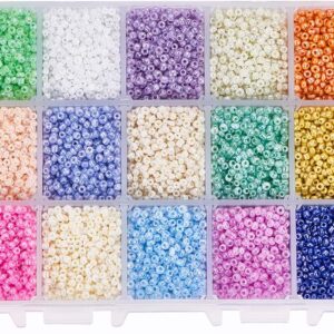 PandaHall Elite 19500pcs 15 Mixed Colors Glass Seed Beads, 2mm Ceylon Round Pony Bead Mini Spacer Czech Beads with 1mm Hole for Jewelry Making