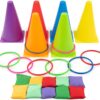 3 in 1 Play equipment set - Includes Ring Toss with Soft Cones, Bean Bags for Throwing, Puzzle Game Pack- Great Fun for Kids & Adults - for Birthday, Carnival, Garden & Outdoor Party - 26 Pieces