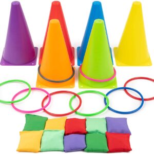 3 in 1 Play equipment set - Includes Ring Toss with Soft Cones, Bean Bags for Throwing, Puzzle Game Pack- Great Fun for Kids & Adults - for Birthday, Carnival, Garden & Outdoor Party - 26 Pieces