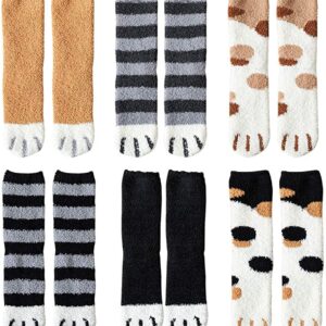 Cat Claw Socks, 6 Pair Slipper Sock Winter Fluffy Socks Women Bed Socks Fleece Fuzzy Cosy Warm Slipper Socks for Ladies Winter Multipack Gifts for Women (Cat Claw, 6)