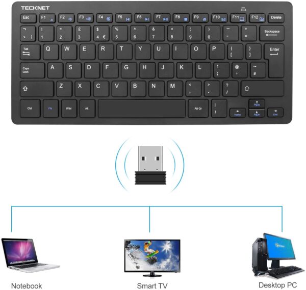 TECKNET 2.4G Wireless Keyboard For Windows 10/8/7/Vista/XP and Android Smart TV, Extra Long Battery Life, UK keyboard Layout and Whisper-Quiet Keyboard Design