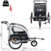 HOMCOM 2 in 1 Child Trailer Bicycle 2-seat Kids Carrier Baby Stroller Jogger Kit in Steel Frame with Hand Brake Multifunctional Black and White