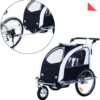 HOMCOM 2 in 1 Child Trailer Bicycle 2-seat Kids Carrier Baby Stroller Jogger Kit in Steel Frame with Hand Brake Multifunctional Black and White