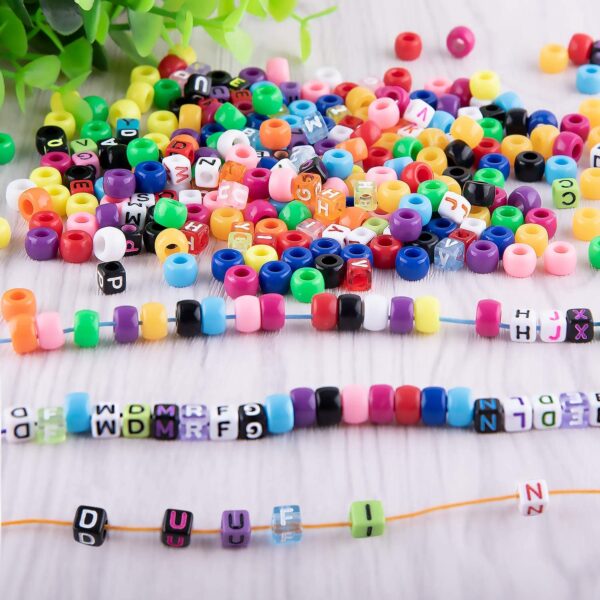 Duufin Beads for Jewellery Making 8mm Pony Beads Colourful Alphabet Letter Beads 8 Rolls Elastic Bracelet String 1 Pc Tweezers for Women Girls Jewellery Making and DIY Crafts