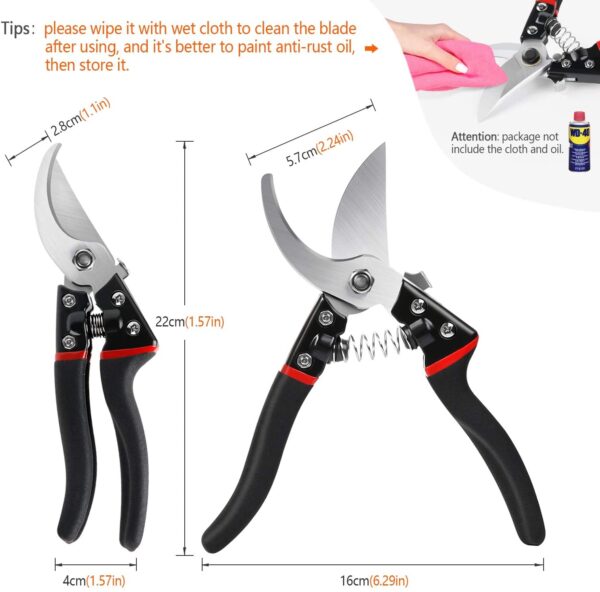 LeaderPro Pruning Shears and Secateurs, Aluminium Garden Hand Bypass Pruners, Sharp Pruning Scissors/Gardening Tool, With Spare Spring and Blade, Ergonomic Comfort, Black