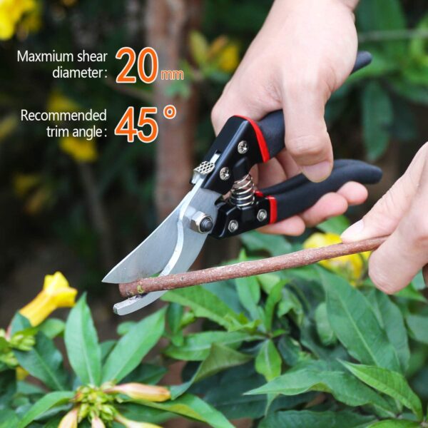 LeaderPro Pruning Shears and Secateurs, Aluminium Garden Hand Bypass Pruners, Sharp Pruning Scissors/Gardening Tool, With Spare Spring and Blade, Ergonomic Comfort, Black