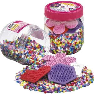 Hama 10.2051 4,000 Beads & 3 Pegboards in Pink Tub, Multicolour