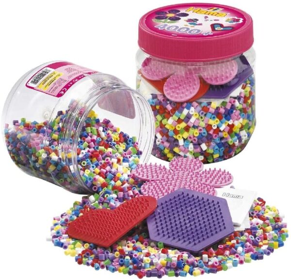 Hama 10.2051 4,000 Beads & 3 Pegboards in Pink Tub, Multicolour