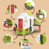 Smoby 810904 Gartenzaun für Neo Jura Lodge mit Blumenkästen Children's Playhouse Accessory-Free Standing in the Garden-Green, Red