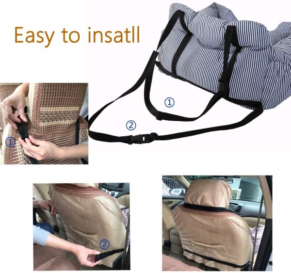 FRISTONE Dog Car Seat, Dog Booster Car Seat Travel Carrier with Clip-on Safety Leash and Storage Pocket Dog Bed Suitable for Puppy, Comfortable and Anti-Slip - Coffee/White