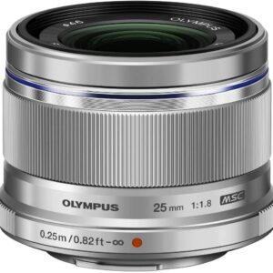 Olympus M.Zuiko Digital 25 mm F1.8 Lens, Fast Fixed Focal Length, Suitable for All MFT Cameras (Olympus OM-D & PEN Models, Panasonic G-Series), Silver