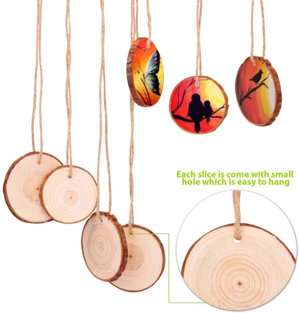 Fuyit Natural Wood Slices 30 Pcs 6-7cm Drilled Hole Unfinished Log Wooden Circles for DIY Crafts Wedding Decorations Christmas Ornaments