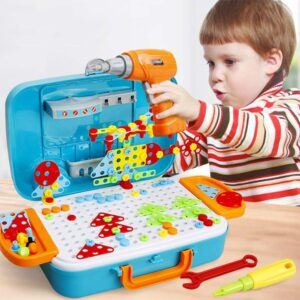 Drill Design Puzzle Creative Toys - Vehicle Travel Case Storage Electric Drill Screwdriver Building 2D 3D Models Blocks Assembly DIY STEM Educational Construction Set 310 Pieces For Children Kids Boys