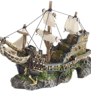 Monster Pet Supplies Classic Polyresin Galleon With Sails, 33 cm,brown