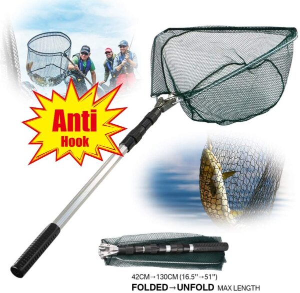 HEYOMART Fishing Landing Net Telescope Foldable Collapsible Extensible for Bird Fish Catch Release Lightweight Portable Aluminum Alloy Frame Handle