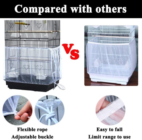 ASOCEA Universal Birdcage Cover Seed Catcher Nylon Mesh Parrot Cage Skirt White (Not Include Birdcage)