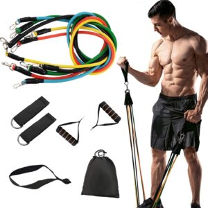 JIMACRO Exercise Resistance Bands 11 PCS Set with Door Anchor, Ankle Straps, Foam Handles, Fitness Tubes for Men Women, Fitness Stretch Workout Bands for Home Gym Fitness