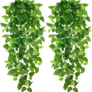 Karoro 2-Pack Fack Plants Artificial Hanging Plants Ivy Vine Fake Leaves Greeny for Wedding Indoor Outdoor Kitchen Decoration