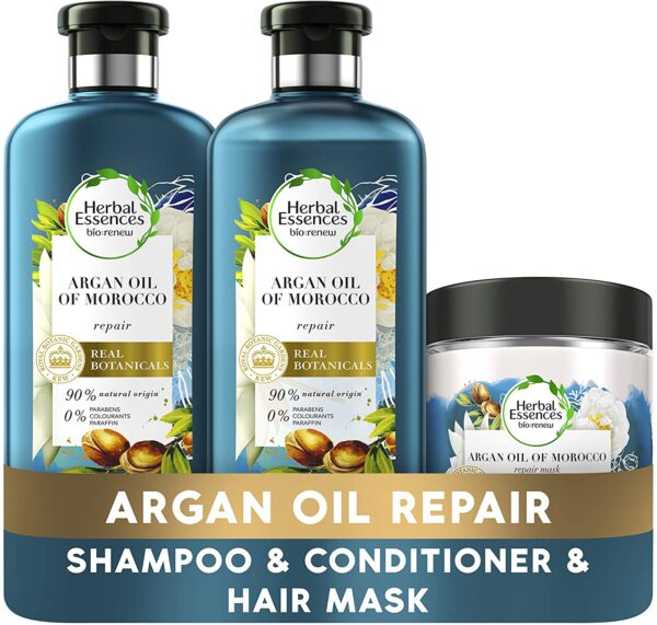 Herbal Essences Bio Renew Argan Oil of Morocco Hair Repair Treatment for Dry Damaged Hair, An Argan Oil Shampoo, Conditioner and Hair Mask Set, A Complete Hair Care Routine