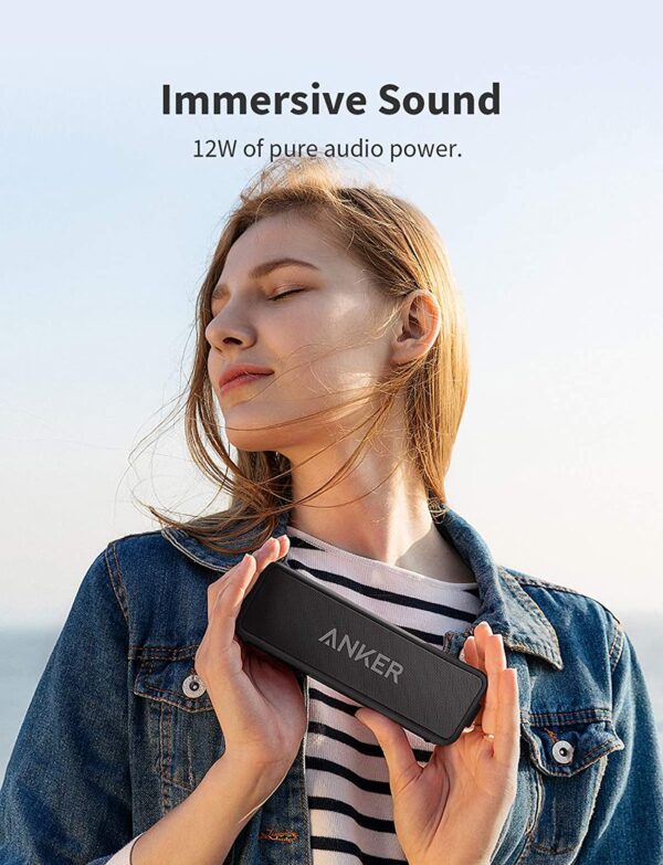 Anker [Upgraded] SoundCore 2 Portable Bluetooth Speaker with 12W Stereo Sound, Bluetooth 5, BassUp, IPX7 Waterproof, 24-Hour Playtime, Wireless Stereo Pairing, Speaker for Home, Outdoors, Travel