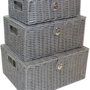 Home-ever Set of 3 Resin Woven Storage Basket Box With Lid (Grey) HE23