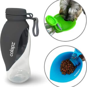 Colapz Portable Dog Water Bottle - Pet Food and Water Dispenser - Puppy and Dog Travel Accessories - Large 570ml Capacity - Grey