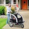 HOMCOM 2 in 1 Child Trailer Bicycle 2-seat Kids Carrier Baby Stroller Jogger Kit in Steel Frame with Hand Brake Multifunctional Black and White