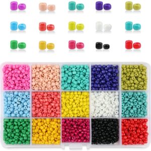 PHOGARY 3500pcs Glass Seed Beads, Mixed Colors Small Pony Beads Assorted Kit Opaque Colors Lustered Loose Spacer Beads, 4mm Round, Hole 1.3mm for Jewelry Making, DIY Crafting (15 Colors)