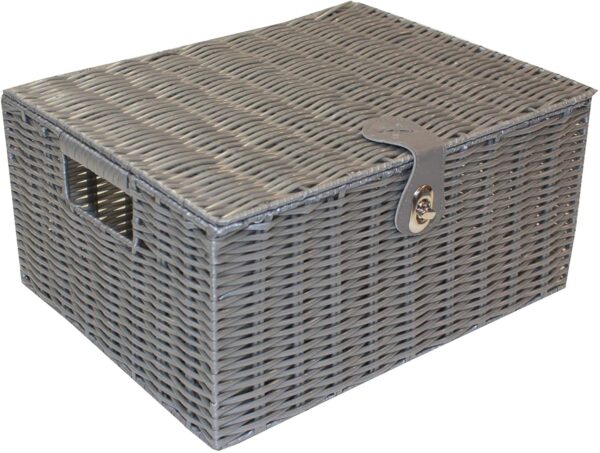 Home-ever Set of 3 Resin Woven Storage Basket Box With Lid (Grey) HE23