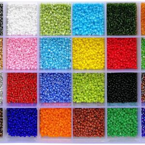 BALABEAD 12/0 Glass Seed Beads About 24000pcs in Box 24 Multicolor Assortment Size 2mm Seed Beads for Jewelry Making (1000pcs/Color, 24 Colors)