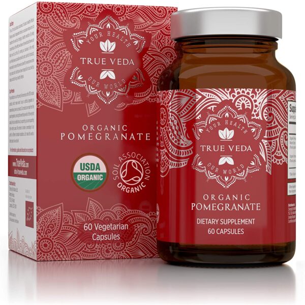 Organic Pomegranate Capsules - Certified Organic by Soil Association | Vegetarian & Vegan Friendly | Ayurveda | 60 Easy Swallow Pomegranate Tablets | Manufactured in The UK
